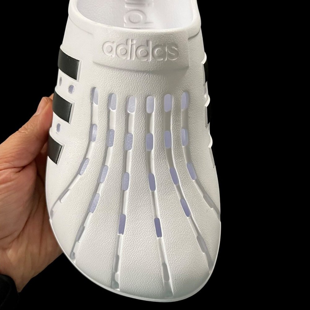 adidas Womens Adilette Clog Size 9 White Black Lightweight Comfortable Sandals - Picture 4 of 15
